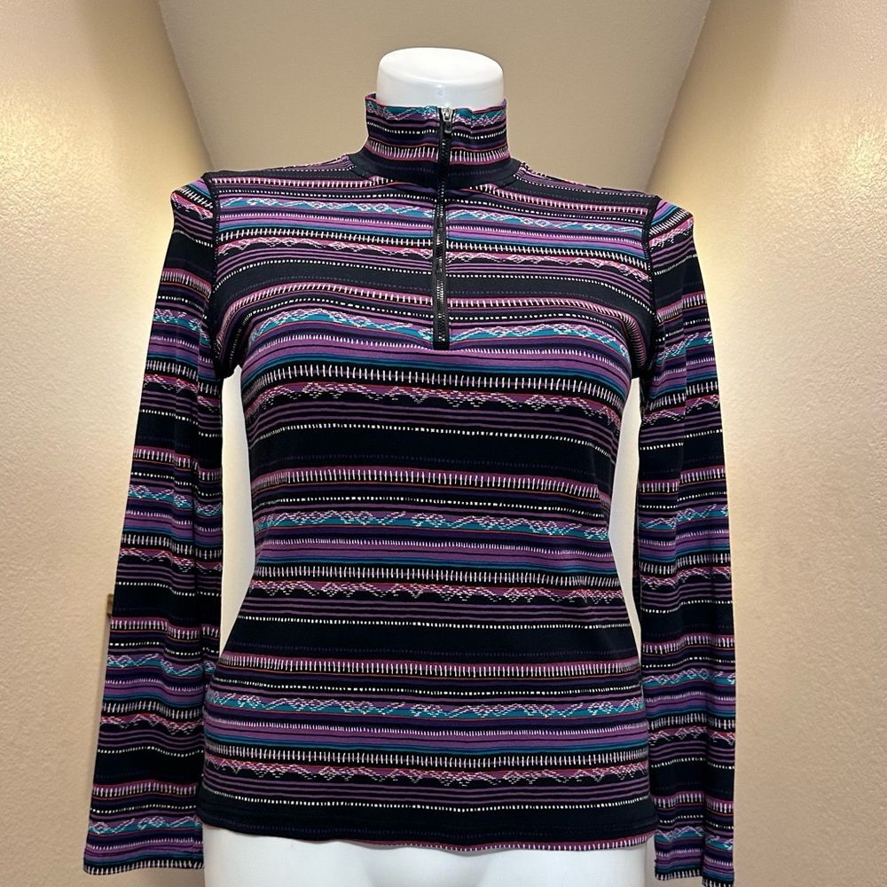 Chaps Sport Athletic Pullover Print Top 1/4 Zip Cotton L